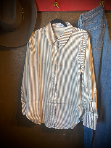 Pinstripe Button Up-Ivory