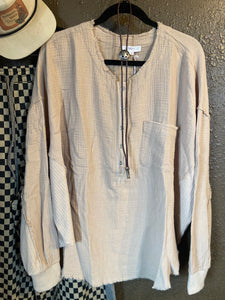 Aemi + Co Exposed Seam Raw Hem Half Button Top