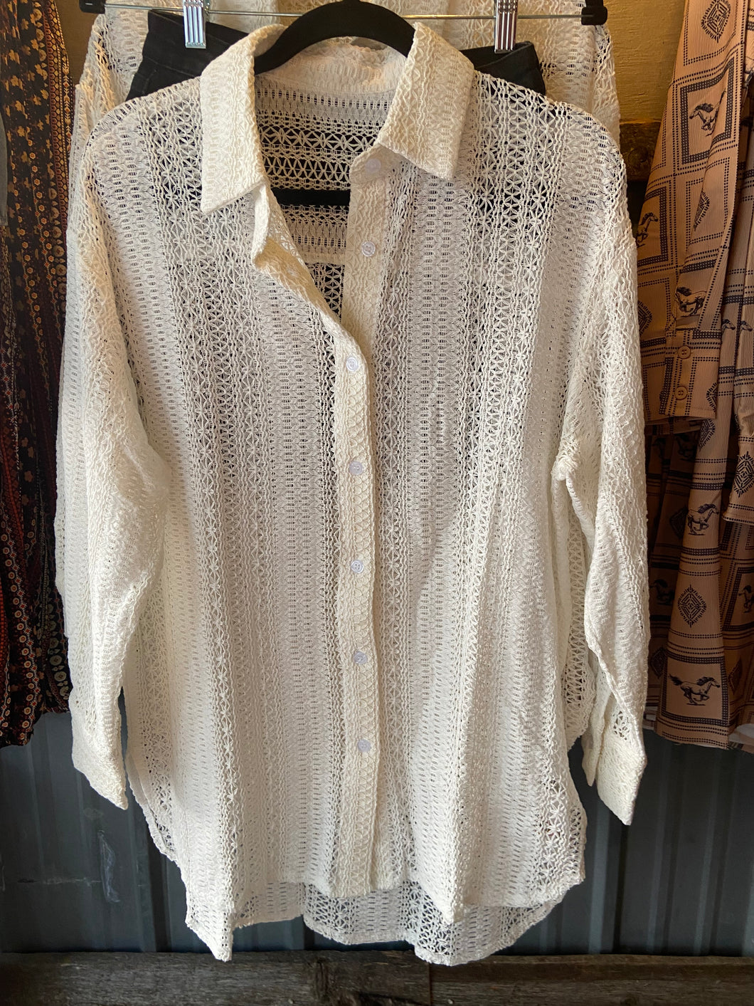 Lace Crochet Collared Button Up Shirt