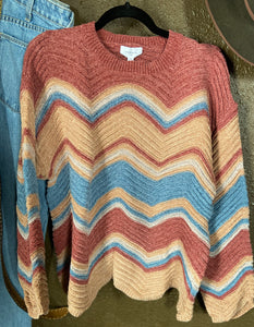 Multi Color Zig-Zag Round Neck Sweater