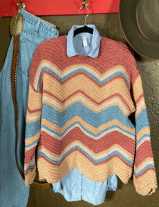 Multi Color Zig-Zag Round Neck Sweater