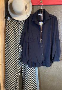 Annie Wear Drawstring Checkered Wide Leg Pants